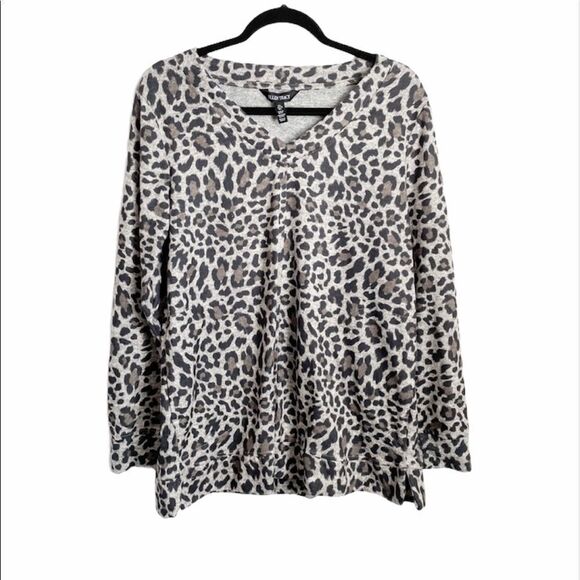 🟢Ellen Tracy Animal Print V Neck Sweater Grey L - Picture 1 of 8
